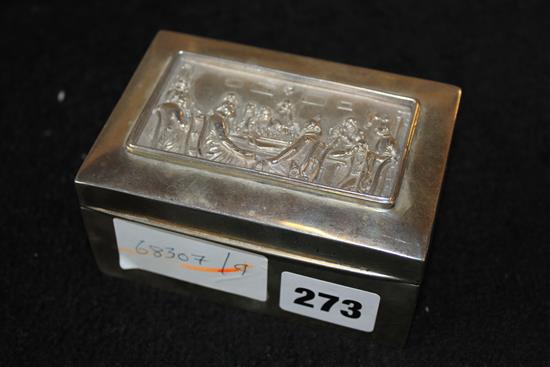 Silver box with scene on lid